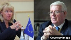 Специальный представитель ЕС по Центральной Азии Терхи Хакала (слева) и специальный представитель ЕС по правам человека Эймон Гилмор.