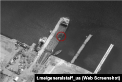 Место удара по керченской паромное переправе, спутниковый снимок опубликован Генштабом ВСУ, 30 мая 2024 года
