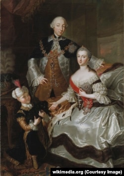 Петро ІІІ, Катерина ІІ та їхній син, майбутній імператор Павло І, картина Анни де Гаск, 1765 рік