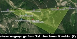 Google Earth prikaz koncesionog područja koje je kasnije svedeno na samo dvije parcele u vlasništvu općine.