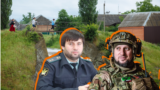 Абдул Алаудинов (слева) и Апти Алаудинов (справа) на фоне чеченского села Гойты. Коллаж сайта Кавказ.Реалии 