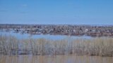 A view of Zarechnyi village near the city of Kostan in southern Kazakhstan on April 14, where its railway tracks and bridges have been submerged by floodwaters. Spring flooding has forced more than 110,000 Kazakhs to evacuate, government officials said on April 15.<br />
&nbsp;