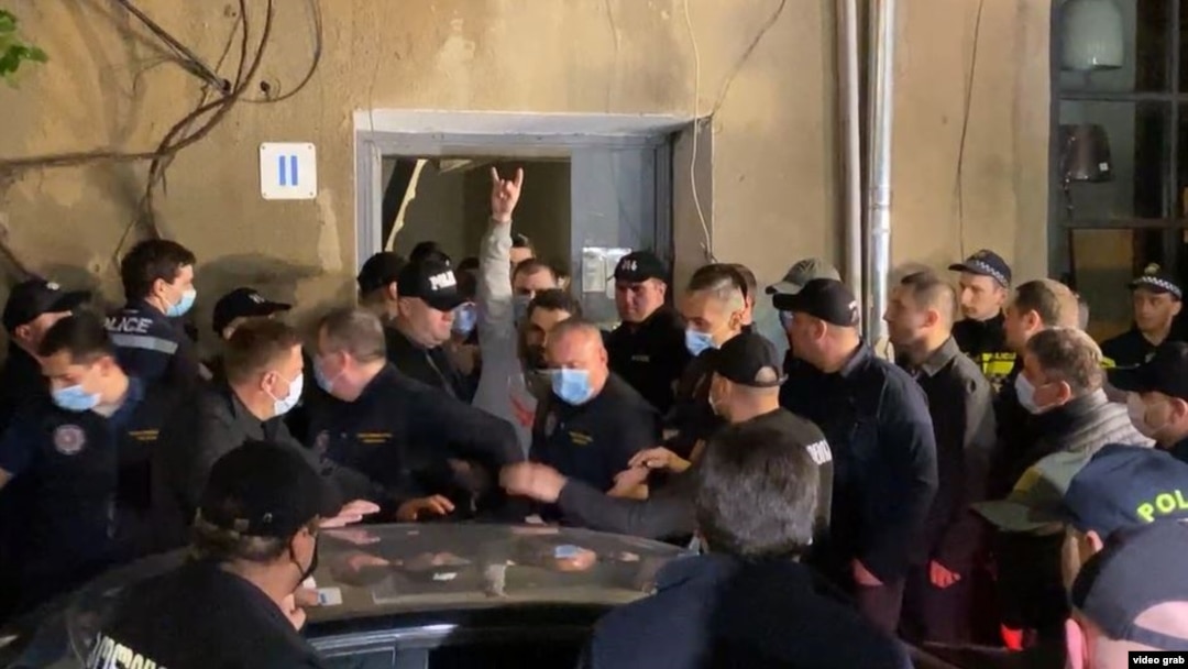 Ucha Abashidze, a military expert, blogger, and activist, was arrested at his home in Tbilisi, accused of illegally purchasing and storing weapons.
