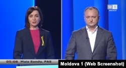 Una dintre dezbaterile electorale dintre Maia Sandu și Igor Dodon, în campania prezidențială din 2016.