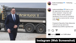 Objava na Instagram profilu predsednika Srbije Aleksandra Vučića 5. novembra 2021. godine, kada je otvarao radove na putu Požarevac-Golubac. Iza njega se na kamionu može videti logo firme Inkop, čiji su vlasnici Zvonko Veselinović i Milan Radoičić.