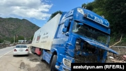 Armenia - A truck stranded in a road in Lori province, May 27, 2024.