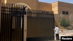 A man stands outside the Iranian Embassy in Riyadh, which reopened on June 6. (file photo)