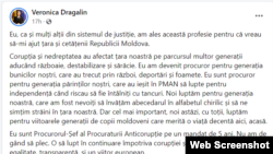 Postarea Veronicăi Dragalin de pe Facebook.