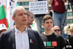 Revival head Kostadin Kostadinov attends the June 10 protests in Sofia.