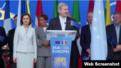 Captură de ecran realizată în timpul declarațiilor de presă susținute de Comisarul european pentru buget și administrație, Johannes Hahn. 9 mai 2024, Chișinău. 