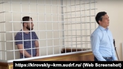 A handout photo from a court in Crimea shows Dilaver Salimov during proceedings against him in 2024. 