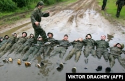 Disadvantaged teens participating in a Belarusian militarized camp in July 2010