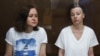 Russian playwright Svetlana Petriichuk (left) and director Yevgenia Berkovich appear at a Moscow court hearing last year. 