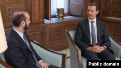 Syria - Syrian President Bashar al-Assad meets Armenian Foreign Minister Ararat Mirzoyan in Damascus, February 23, 2023.