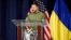 Президент Украины Владимир Зеленский выступает в Университете национальной обороны США, 11 декабря 2023