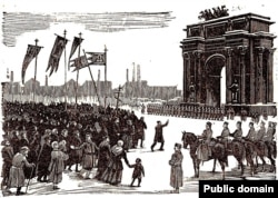 Шествие рабочих у Нарвских ворот в Петербурге 9 января 1905 года, начало событий Кровавого воскресенья в Российской империи