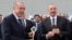 Turkish President Recep Tayyip Erdogan (left) and Azerbaijani President Ilham Aliyev (right) attend the opening ceremony of a new international airport in Zangilan, Azerbaijan, in October 2022.