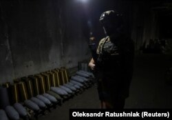 Артиллерийские снаряды в одной из фронтовых частей ВСУ в Запорожской области