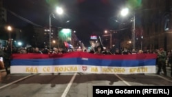 Far-right activists protest in Belgrade to mark the 25th anniversary of the NATO bombing of Yugoslavia on March 24.