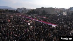 Nagorno-Karabakh - Karabakh Armenians demonstrate in Stepanakert against Azerbaijan's blockade of the Lachin corridor, December 25, 2022. 