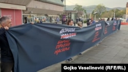 Protesters gather on Krajina Square in the center of Banja Luka on October 24 to express their dissatisfaction with the "foreign agents" bill. 