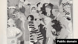 Групповой шарж на звезд Голливуда. Назимова в образе Саломеи вместе с Глорией Свенсон, Чарли Чаплином и Дугласом Фэрбенксом. Vanity Fair, сентябрь 1921