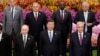 Президент России Владимир Путин (внизу слева), глава Китая Си Цзиньпин (внизу в центре), президент Казахстана Касым-Жомарт Токаев (внизу справа) и другие лидеры на третьем форуме «Один пояс – один путь» в Пекине, Китай, 18 октября 2023 года.