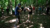 Boxing at the Call Of The Ravine camp in Ukraine. Serhiy Zolotarenko, a boxing coach from nearby Cherkasy, leads the training. 