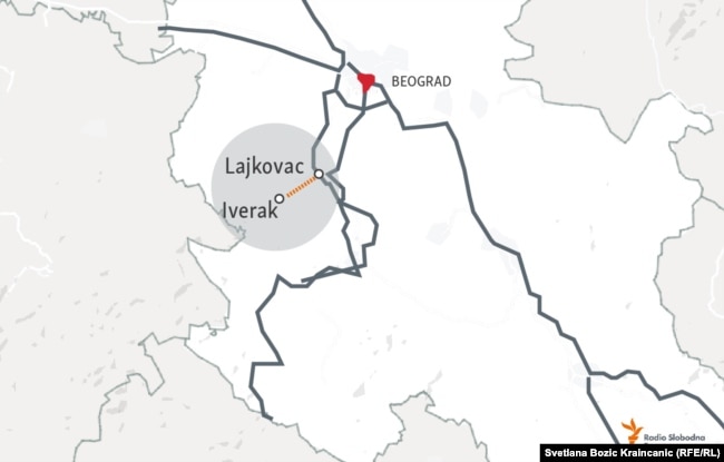 Mapa brze saobraćajnice Iverak-Lajkovac, koja treba da poveže grad Valjevo na zapadu Srbije sa Koridorom 11.