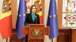 Presidentja e Moldavisë, Maia Sandu, gjatë një konference për media më 13 shkurt. 
