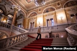 The ornate staircase at the Hungarian State Opera in Budapest where Muromtseva performs.