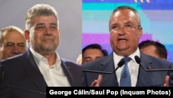 Marcel Ciolacu (dreapta) și Nicolae Ciucă (stânga) ar putea deveni adversari în alegerile prezidențiale. Deocamdată joacă ping-pong cu data alegerilor (colaj Europa Liberă).