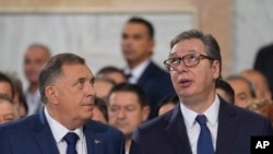 Milorad Dodik, predsjednik entiteta RS, i Aleksandar Vučić, predsjednik Srbije, 8. juna 2024. 
