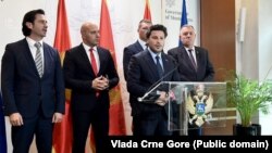 Premijer Crne Gore sa direktorom policije i ministrima nakon sjednice Vijeća za nacionalnu bezbjednost. Podgorica, 15. septembar 2023. godine