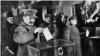 Сталин, Молотов, Ворошилов и Ежов голосуют. 13 декабря 1937. Фото Павла Трошкина