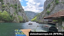 Tourists enjoy the sights and sounds along the Matka Canyon.