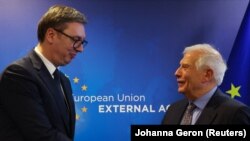 Српскиот претседател Александар Вучиќ на средба со европслиот комесар за надворешна политика Жозеп Борел во Брисел 