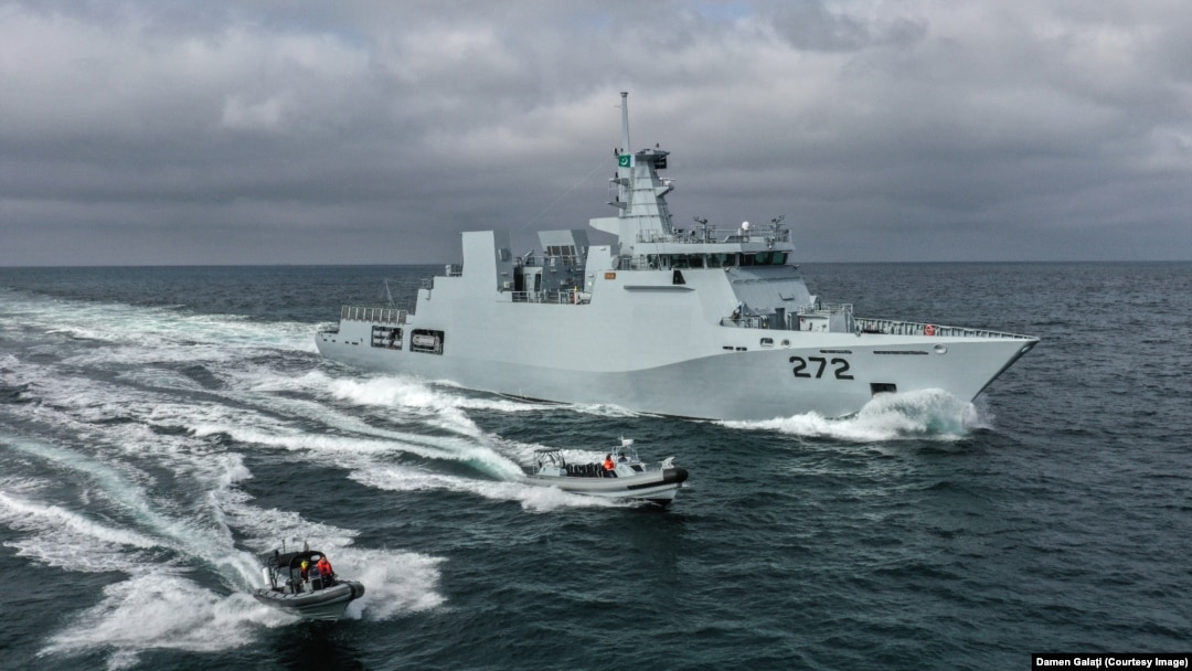 Corvetă militară construită la Galați pentru Forțele Navale ale Pakistanului (imagine de arhivă). 
