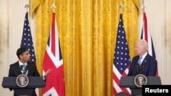 Риши Сунак и Джо Байден на пресс-конференции в Белом доме, Вашингтон, 8 июня 2023 гда