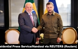 Президент Украины Владимир Зеленский и президент Бразилии Луиз Инасио Лула да Силва на встерче в Нью-Йорке. 20 сентября 2023 года
