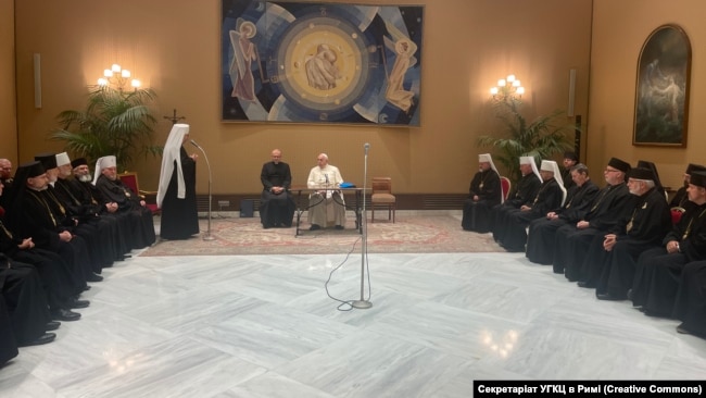 Зустріч із папою Франциском під час Синоду єпископів УГКЦ у Римі. 6 вересня 2023 року
