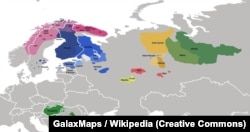 Карта приблизного поширення фіно-угорських мов