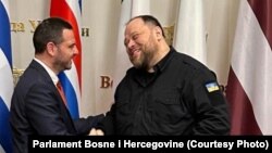 Saša Magazinović (levo) i Ruslan Stefančuk u Kijevu, 24. februar 2024. 