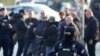 Serbia, Belgrade--Police secures the area after a boy opened fire on other students and staff at a school in downtown Belgrade, May 3, 2023
