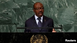 Президентът на Габон Али Бонго пред Генералната асамблея на Организацията на обединените нации (ООН). 