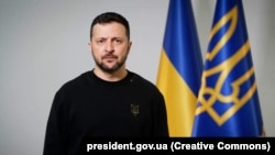 UKRAINE – President of Ukraine Volodymyr Zelenskyy during a speech via video link at another meeting in the Rammstein format. Kyiv, April 26, 2024