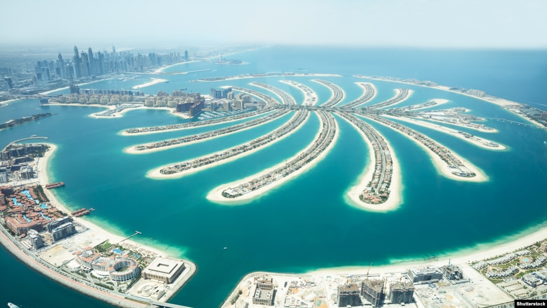 Vedere aeriană a Palm Jumeirah, Dubai 