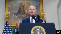 U.S. President Joe Biden speaks in the Roosevelt Room of the White House on October 1 in Washington.