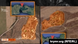 Коллаж спутниковых снимков. Слева нова база ПВО вблизи Керчи, 28 августа 2023 года. Справа новая база ПВО на Таманском полуострове, 19 сентября 2023 года