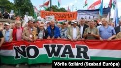 Supporters of Hungarian Prime Minister Viktor Orban march in Budapest on June 1. 